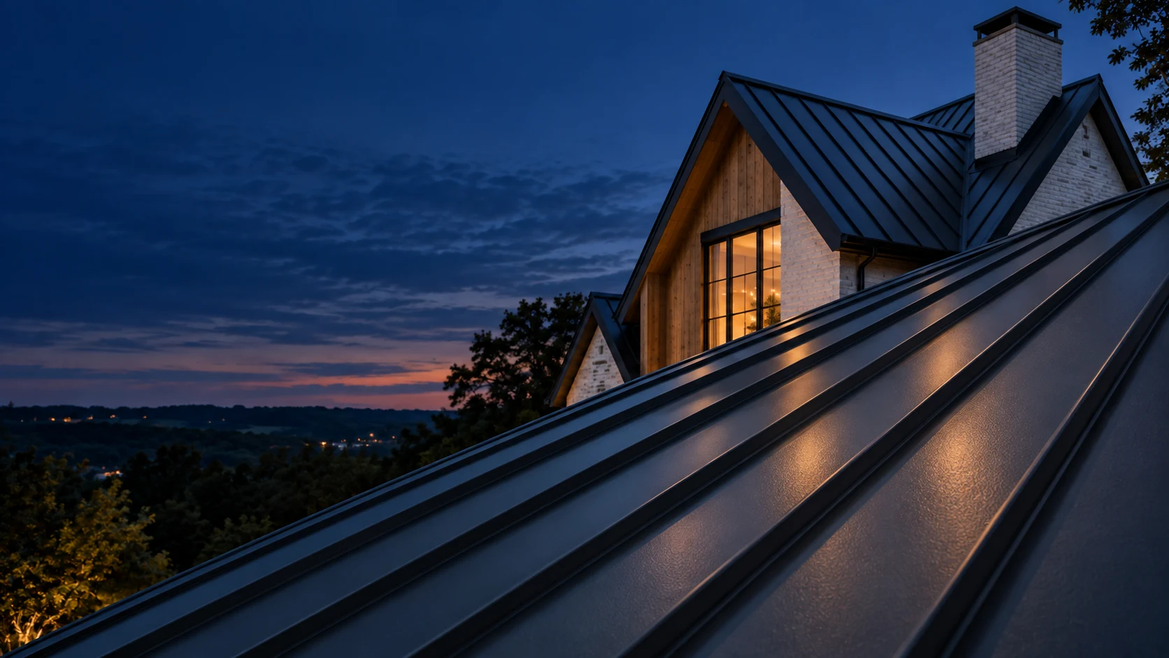 Architectural close-up of a standing seam roof system